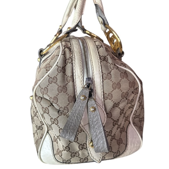 Gucci Beige and Gray Monogram Satchel - Picture 2 of 9